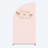 Aperturee - Aperturee Sweet Pink Boho Leaves Baby Shower Half Moon Arch Backdrop